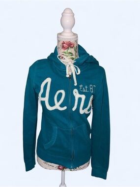 Aeropostale Teal Hooded Jacket with Navy Trim